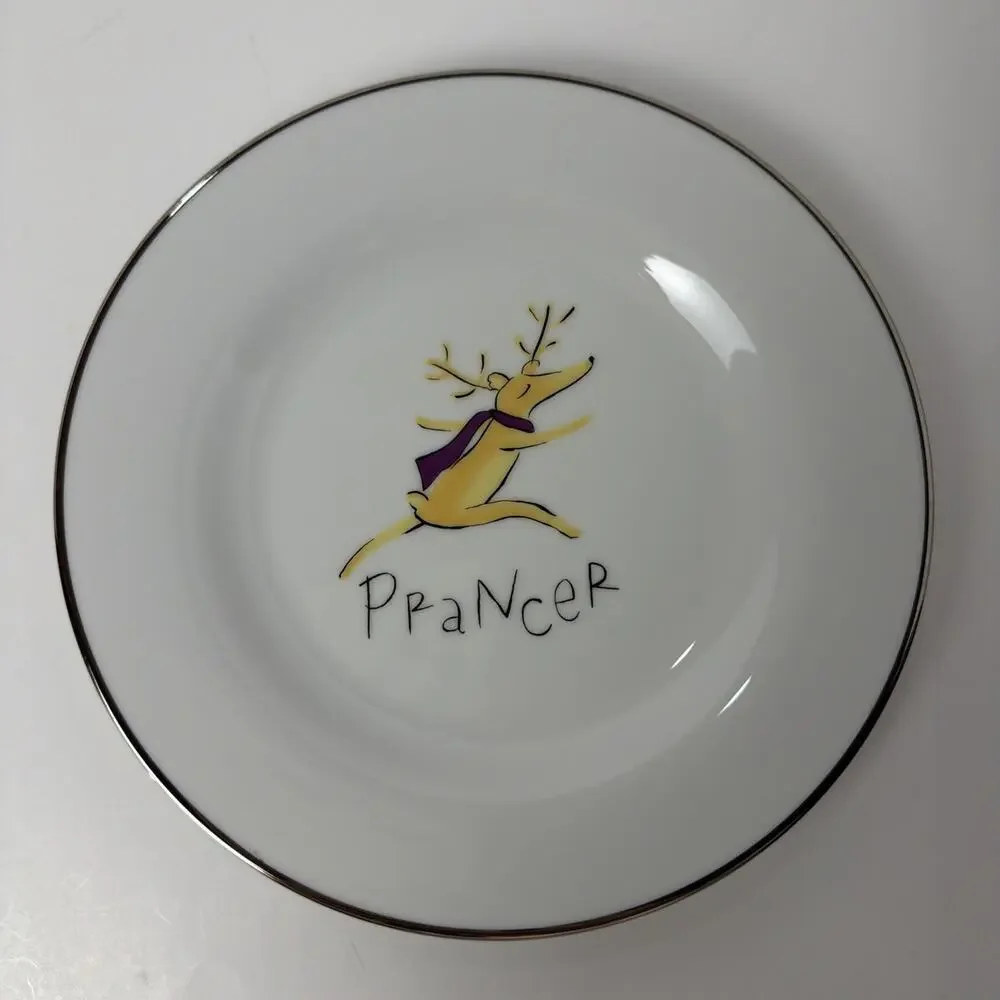 Pottery Barn Reindeer Set of 4 Salad Dessert Plates Vixen Dasher Dancer Prancer